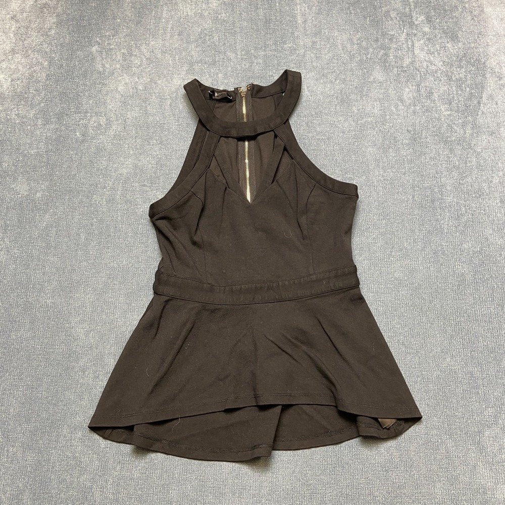 Bebe Halter Neck Top Womens Small Black Stretch Classic Sleeveless Back Zipper
